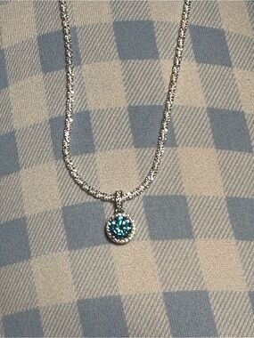 925 Sterling Silver Aquamarine Moissanite Pendant Necklace - Women Jewelry
